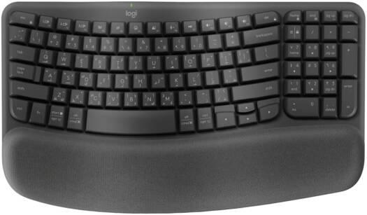 Logitech Wave Keys Keyboard, Bluetooth / Logi Bolt Receiver Connectivity, Ergo-Certified, More Palm-Support, 3-Layers Memory Foam, 2x AAA Battery, English-Arabic Layout, Graphite - eBuy UAE